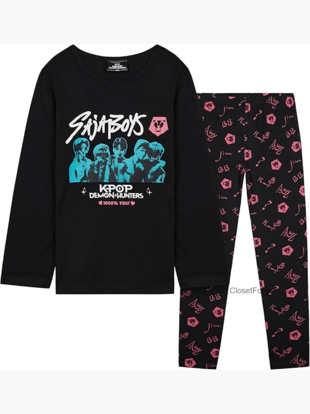 KPop Demon Hunters Pajama Set Girls Teens 2pc Long Sleeve T Shirt Pants